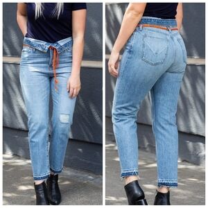 Hudson | Jessi Boyfriend High Fold-Over Waist Straight Jeans, Destructed, EUC!